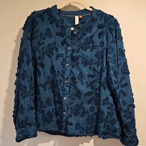 Pilcro Teal Textured Blouse By Anthropologie Size Medium Dark Teal